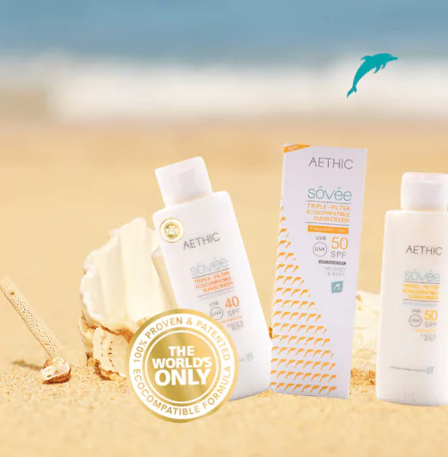 aethic pregnancy safe sunscreen displayed on beach